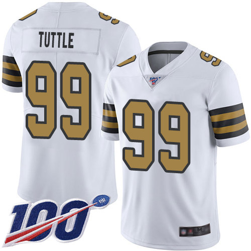 Men New Orleans Saints Limited White Men Shy Tuttle Jersey NFL Football #99 100th Season Rush Vapor Untouchable Jersey->new orleans saints->NFL Jersey